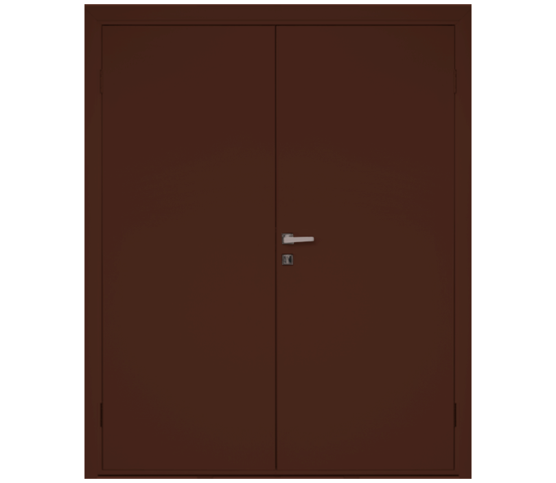 Влагостойкая дверь ПВХ EtaDoor глухая коричневая двухстворчатая с алюминиевой кромкой