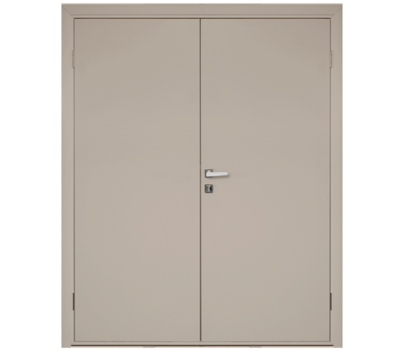 Влагостойкая дверь ПВХ EtaDoor глухая бежевая двухстворчатая с алюминиевой кромкой